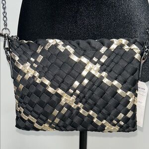 Prenelove Black and Gold Woven Crossbody Bag